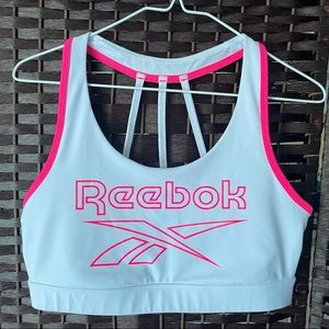 Reebok Neon Pink and White Racer Back Sports Bra - Size Womens Large